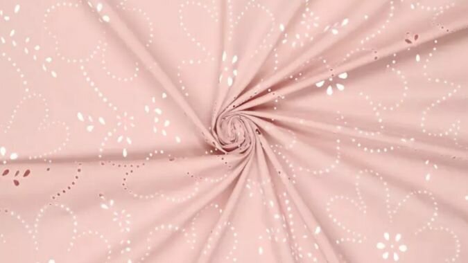 Katoen voile embroidery look roze detail