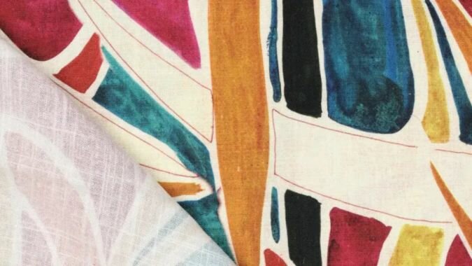 Digi Rio Palmtrees Lin viscose linnen stof close-up