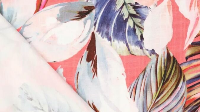 Viscose Twill Senja kleurrijke viscose stof met bladeren