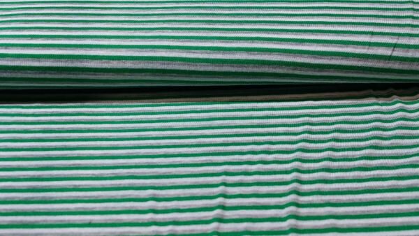 Gestreepte tricot stof (groen, wit en grijs)