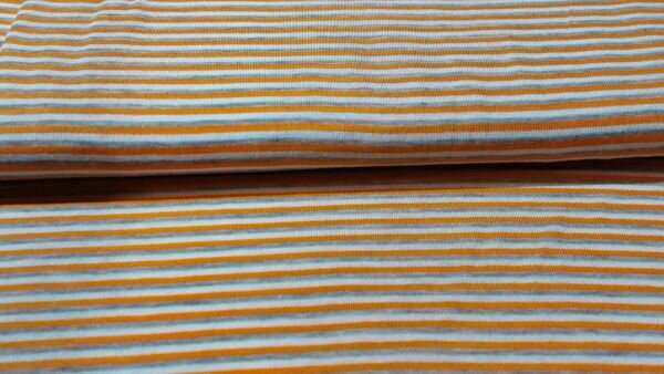 Goedkope tricot stof: Gestreepte Tricot Stof in Oranje, Lichtgrijs en Wit