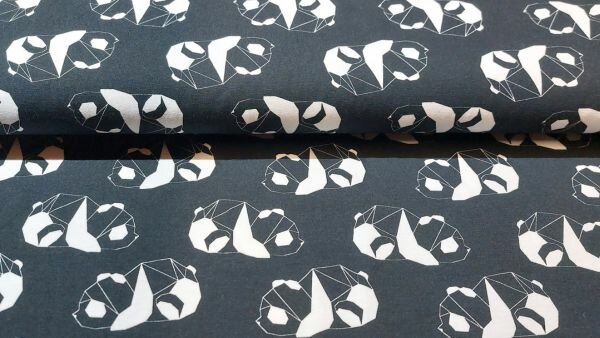 bestel voordelig Stretch tricot stof met geometrische afbeeldingen van panda's