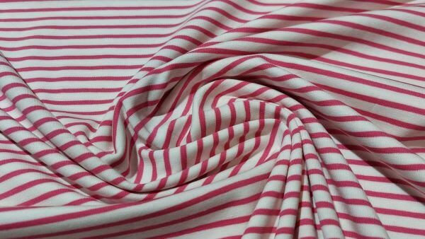 Bestel mooie, Gestreepte katoen tricot wit-fuchsia 