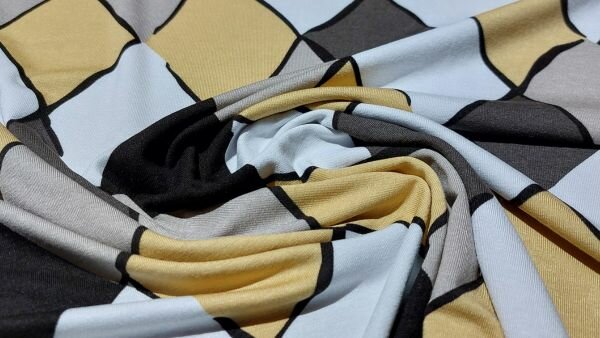 Bestel mooie stretchy Prachtige Viscose Jersey Modestof met Ruiten - Beige &amp; Bruin