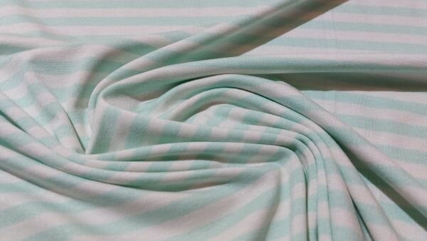 Bestel voordelig Wit - mint groen gestreepte viscose jersey