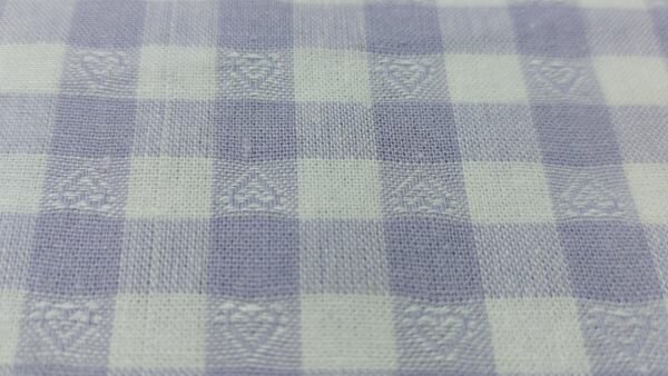 Geruit embroderie katoen met hartjes in lila en wit kopen