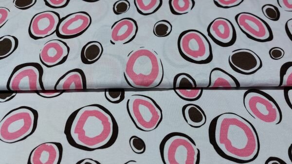 Witte Viscose Jersey Stof met Getekende Cirkels kopen in je stoffenwinkel