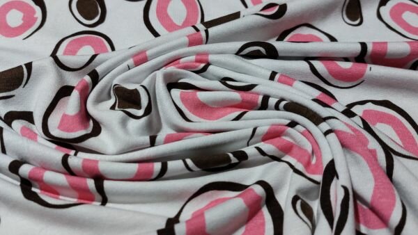 Naaien met Witte Viscose Jersey Stof met Getekende Cirkels