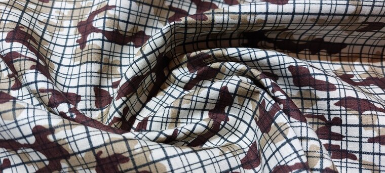 Mooie bruine en beige geruite stof zonder stretch - perfect voor naaiprojecten