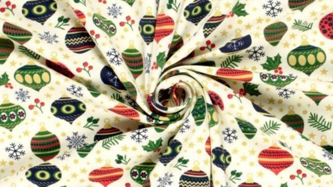 Kerststof voor kinderen &ndash; ecru met ballen