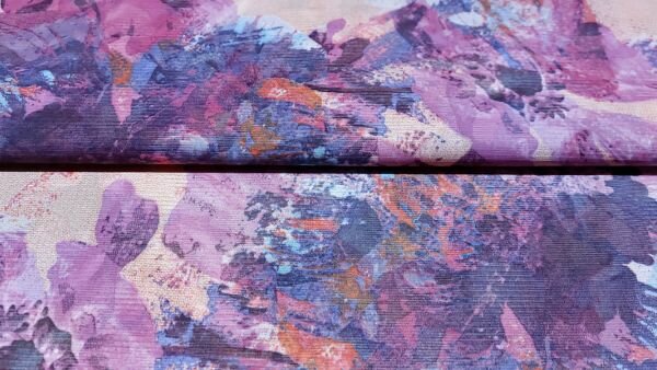 voordelige oranje paarse chiffon stof met bloemenprint	