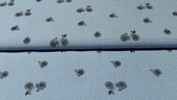 Katoenen mousseline jeansblauw met fiets print