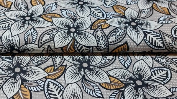 Beige linnen viscose stof met indian flowers