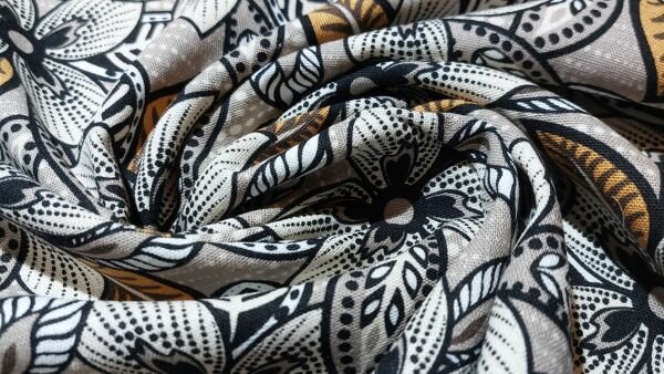 Linnen viscose beige taupe caramel bloemenprint