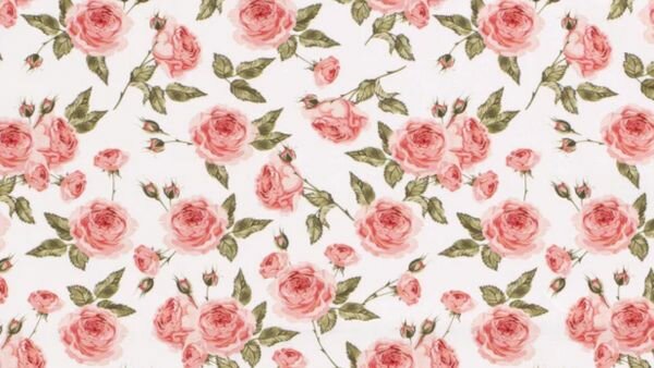 witte poplin katoen met roze rozen