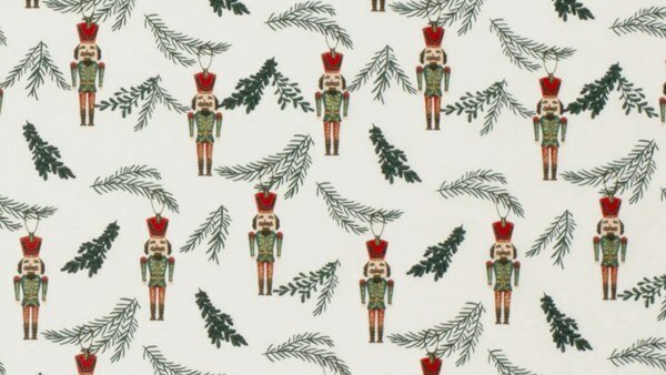 Ecru kerststof met notenkraker print &ndash; katoenen poplin