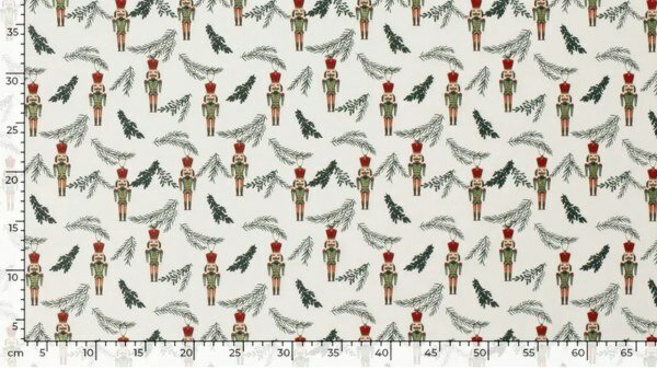 Ecru stof met kleurrijke notenkrakers &ndash; perfect voor kerstprojecten