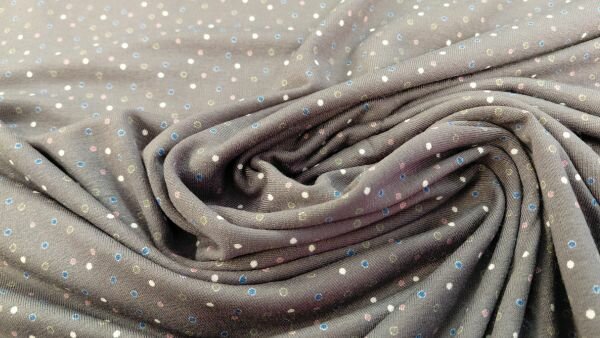 Viscose tricot dots antraciet close-up