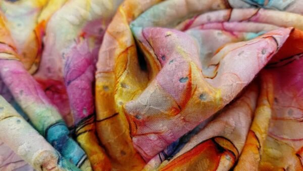 Multicolor poplin katoen met borduursel close-up