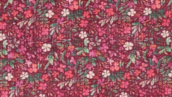 Modestof ribcord bloemenprint roze digitaal