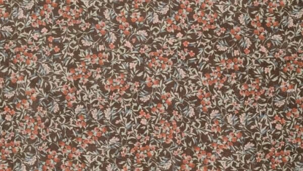 Bruine ribstof met digitale bloemenprint Digi English Flowers