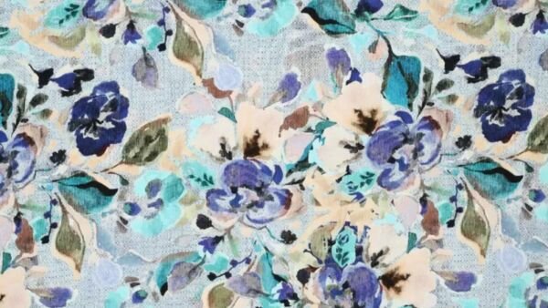 Viscose stretch stof blauw met floral digital print