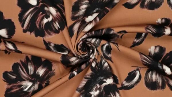 Geborstelde heavy satin stretch stof in bruin