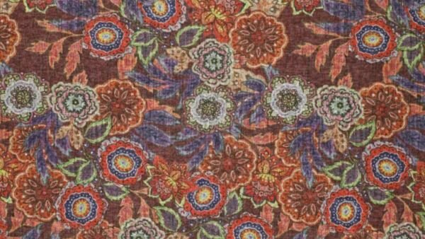 Rode jersey stretch stof met digitale bloemenprint