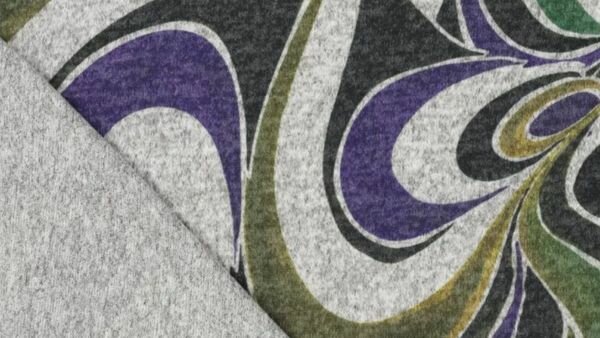 Stretch hacci stof blauw met digitale bloemprint detail;