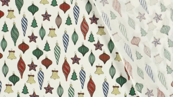 Tafellaken voorbeeld kerststof ecru met glimmende folie