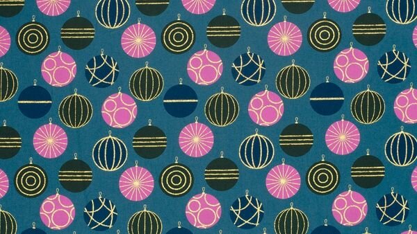 Volle rol petrol katoenen kerststof, 145 cm breed, lichtgewicht 110 gr/m&sup2; voor feestelijke zelfmaakprojecten.