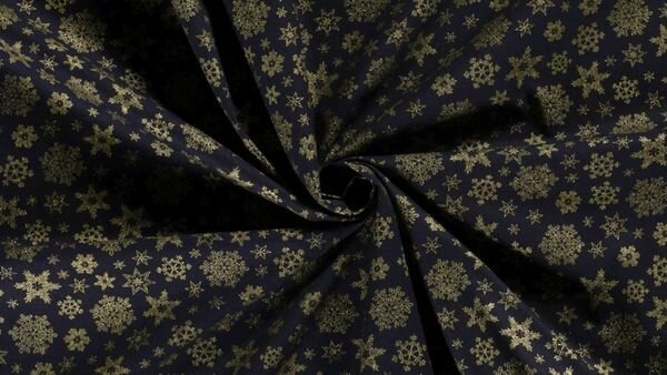 Katoen poplin kerststerren goudfolie close-up motief