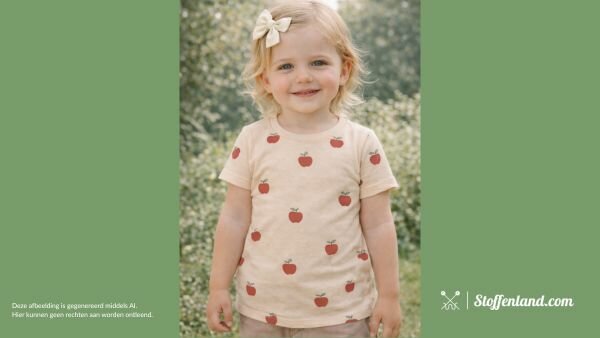 voorbeeld shirt van Beige katoen jersey met getekende appels 