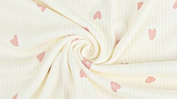 kinderstof ribstof ecru met print