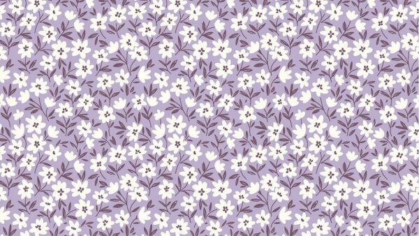 Lila katoen tricot met bloemen print 150 cm breed