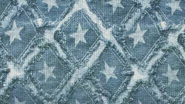 Blauwe ribstof met print