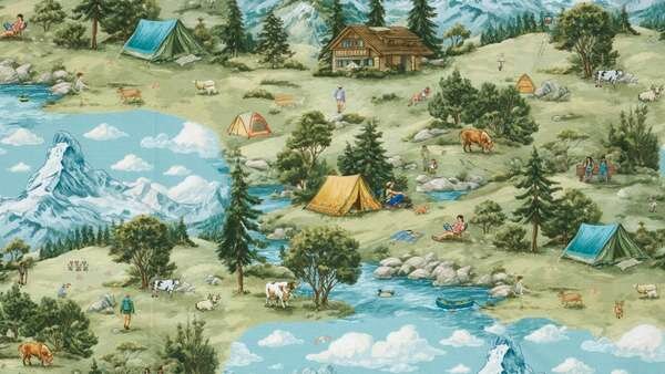 Digitale jersey met landschapprint