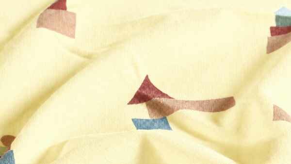 Beige katoenstof met blokkenprint