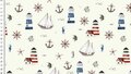 Ecru tricot stof met marine thema kopen 