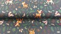 Donkerblauwe kerststof met hertjes en kersttakken print