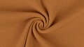 Natuurlijke camel bruin rib tricot uitgespreid, 140 cm breed met zachte katoen-lycra samenstelling.